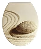 WENKO 19651100 WC-Sitz Sand and Stone - rostfreie Edelstahlbefestigung, Kunststoff - Duroplast, 38 x 45 cm, Mehrfarbig